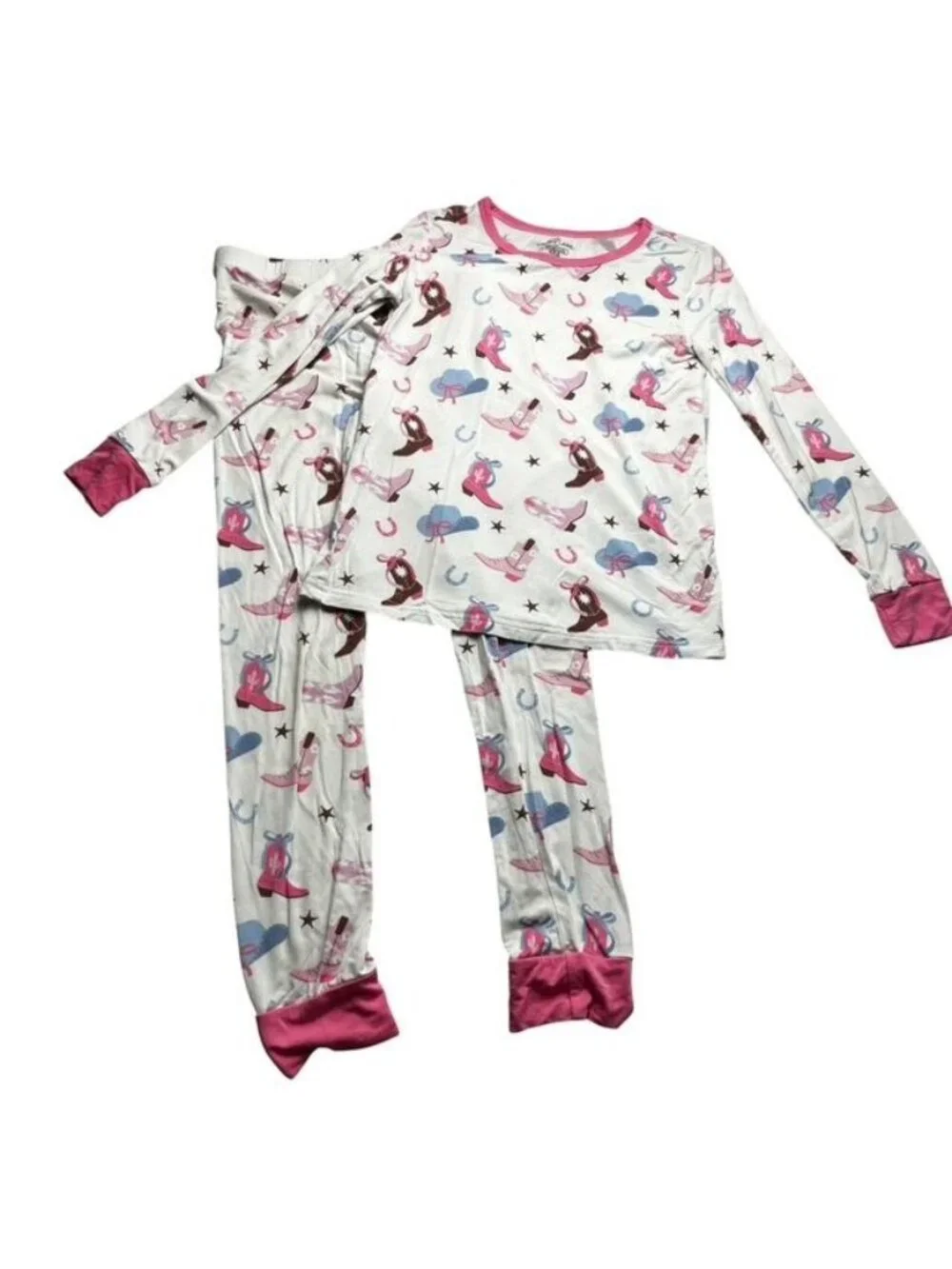 Caden Lane Pink Cowgirl Boot Print Bamboo 2 Piece Pajama Set Size 9-10